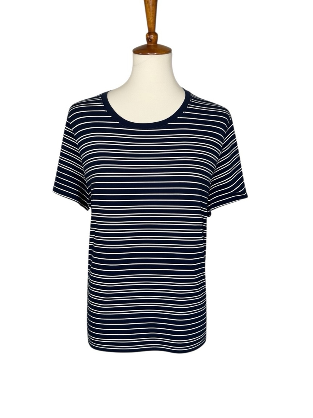 L.L.Bean Navy White Striped Pima Cotton Tee Plus Size 1X Short Sleeve